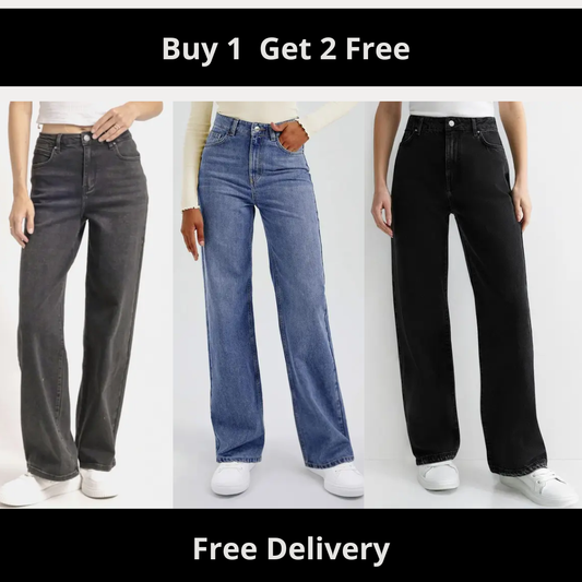 Buy 1, get 2 free! Women's Minimalist High Waist Denim Stretch Wide Leg Jeans, Spring & Summer Trendy Multi-Pocket Denim Trousers, Street Womenswear